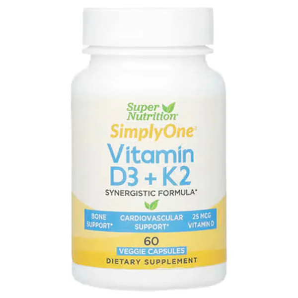 Вітаміни D3+K2, Vitamins D3+K2, Super Nutrition, 60 вегетаріанських капсул