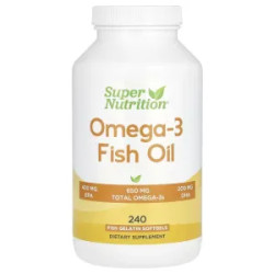 Омега-3 рыбий жир триглицериды 1000 мг, Omega-3 Fish Oils Super Nutrition, 240 рыбных гелевых капсул