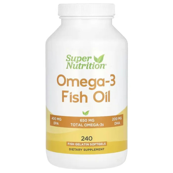 Омега-3, риб'ячий жир, Omega-3 Fish Oils, Super Nutrition, тригліцериди, 1000 мг, 240 рибних гелевих капсул