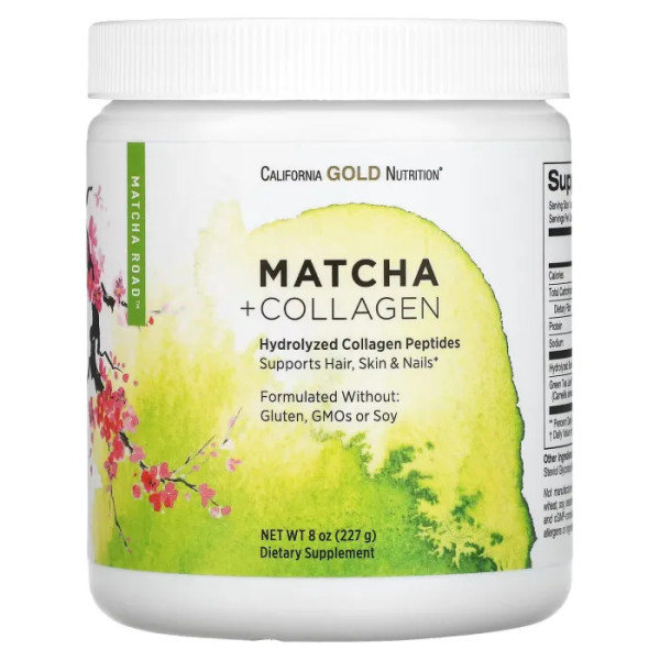 Чай матчу та колаген, Matcha + Collagen, MATCHA ROAD, California Gold Nutrition, 227 г