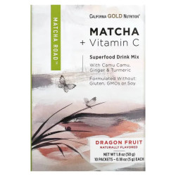 Матча з вітаміном C, California Gold Nutrition MATCHA ROAD Matcha + Vitamin C - Dragon Fruit, 10 пакетиків