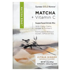Матча с витамином C, California Gold Nutrition MATCHA ROAD Matcha + Vitamin C - Citrus Ginger, 10 пакетиков