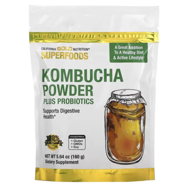Комбуча+пробіотики, Kombucha Plus Probiotics, California Gold Nutrition, Superfood, порошок, 160 г