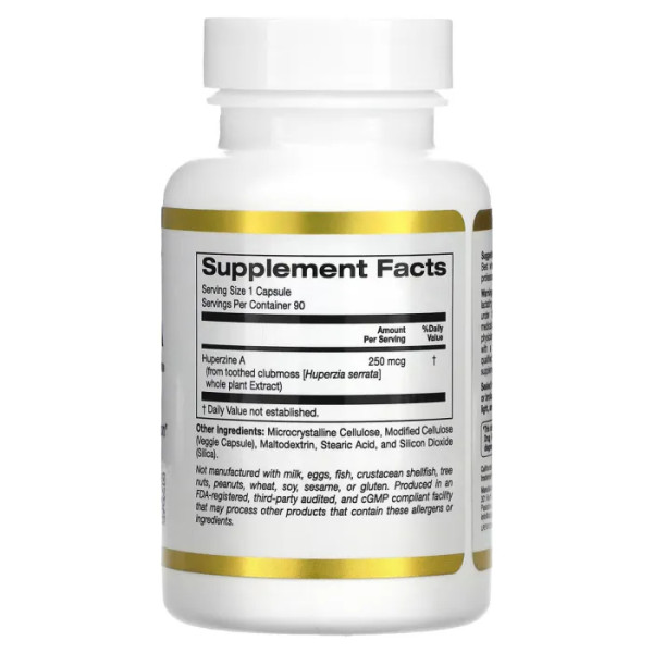 Гуперзин A, Huperzine A, California Gold Nutrition, 250 мкг, 90 веганських капсул