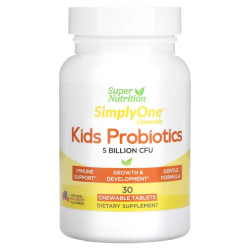 Пробіотики для дітей жувальні, Super Nutrition Kid's Probiotics, смак дикої ягоди, 5 млрд КУО, 30 жувальних таблеток