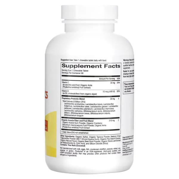 Пробіотики для дітей, Kid's Probiotics, Super Nutrition, зі смаком дикої ягоди, 5 мільярдів КУО, 90 жувальних таблеток