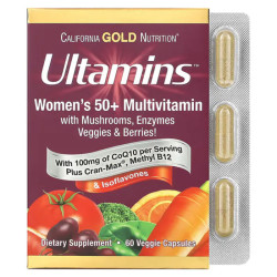 Мультивитамины для женщин 50+ с CoQ10, California Gold Nutrition Ultamins Women's 50+ Multivitamin with CoQ10, 60 вегетарианских капсул