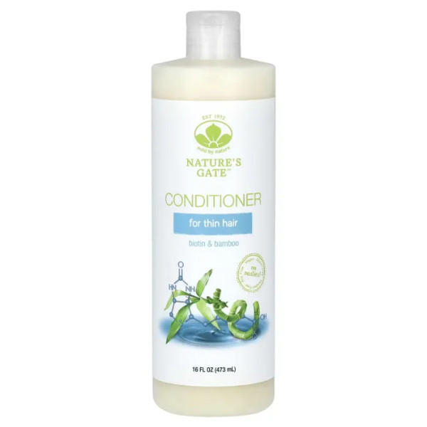 Кондиціонер для тонкого волосся, Biotin & Bamboo Conditioner for Thin Hair, Mild By Nature, Nature's Gate, з біотином і бамбуком, 473 мл
