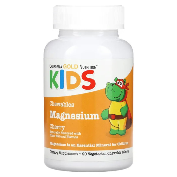 Магній для дітей, Magnesium for Children, California Gold Nutrition, зі смаком вишні, 90 вегетаріанських жувальних таблеток