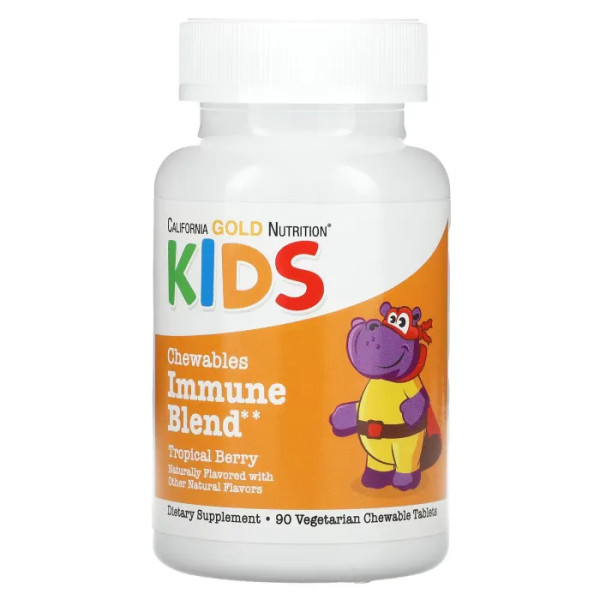 Підтримка дитячого імунітету, Chewable Immune Blend For Children, California Gold Nutrition зі смаком натуральних тропічних ягід, 90 таблеток