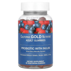 Пробиотик с инулином жевательные, вкус смешанные ягоды, Probiotic with Inulin Gummies California Gold Nutrition, 90 жевательных конфет