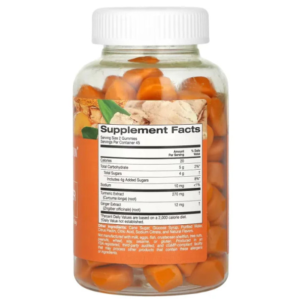 Куркума та імбир, Turmeric with Ginger Gummies, California Gold Nutrition, зі смаком натуральних тропічних фруктів, 90 жувальних цукерок