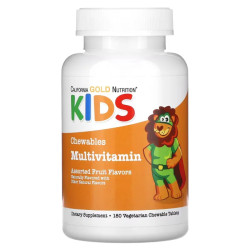 Мультивитамины для детей жевательные, Chewable Multi-Vitamin For Children California Gold Nutrition, вкус фруктовое ассорти, 180 жевательных таблеток