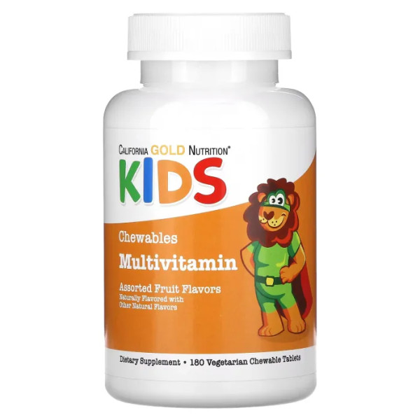 Мультивітаміни для дітей, Chewable Multi-Vitamin For Children, California Gold Nutrition, зі смаком фруктового асорті, 180 жувальних таблеток