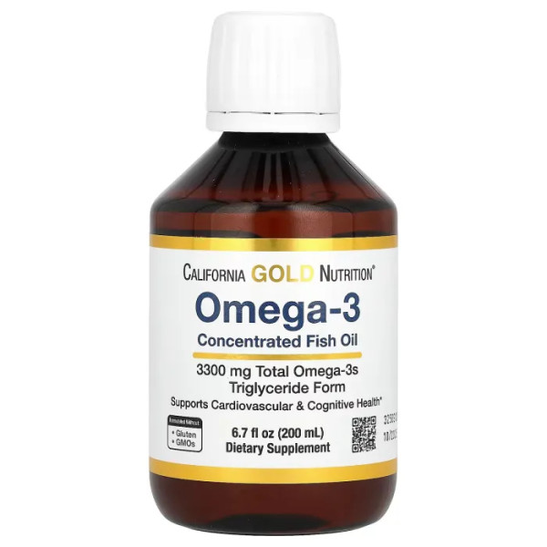 Норвезький риб'ячий жир, омега-3, Norwegian Omega-3 Fish Oil, California Gold Nutrition, з натуральним смаком лимону, 3300 мг, 200 мл
