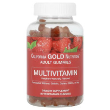 Мультивітаміни для дорослих, жувальні, натуральний смак малини, California Gold Nutrition Adult Multivitamin Gummies, 90 жувальних цукерок