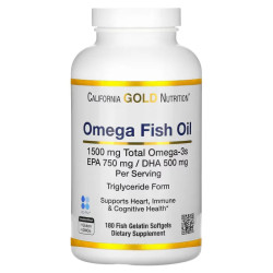 Риб'ячий жир омега-3, норвезький, натуральний смак лимона, California Gold Nutrition Norwegian Omega-3 Fish Oil, 180 гелевих капсул