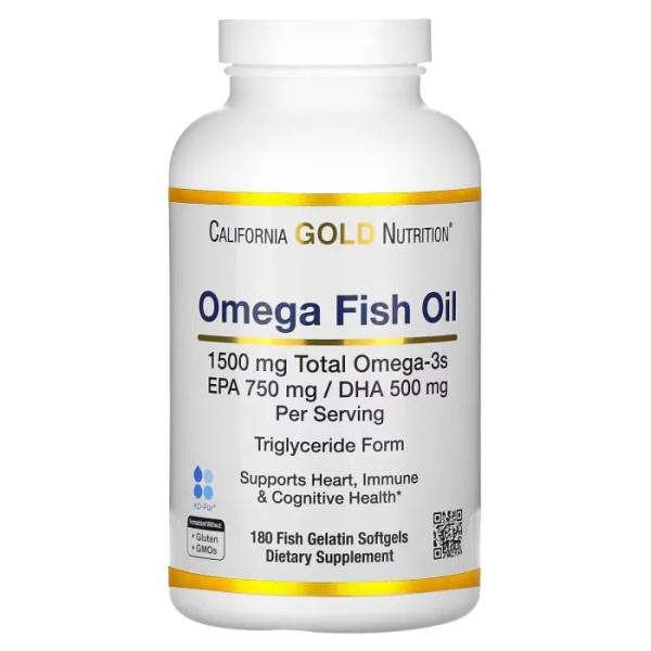 Риб'ячий жир Омега-3, Norwegian Omega-3 Fish Oil, California Gold Nutrition, норвезький, з натуральним смаком лимона, 180 гелевих капсул