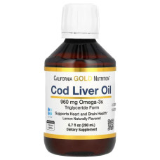 Жидкий жир печени трески, омега-3, вкус лимона, California Gold Nutrition Norwegian Cod Liver Oil Liquid, 960 мг, 200 мл