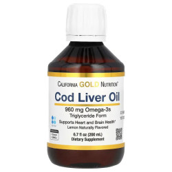 Жидкий жир печени трески, омега-3, вкус лимона, California Gold Nutrition Norwegian Cod Liver Oil Liquid, 960 мг, 200 мл