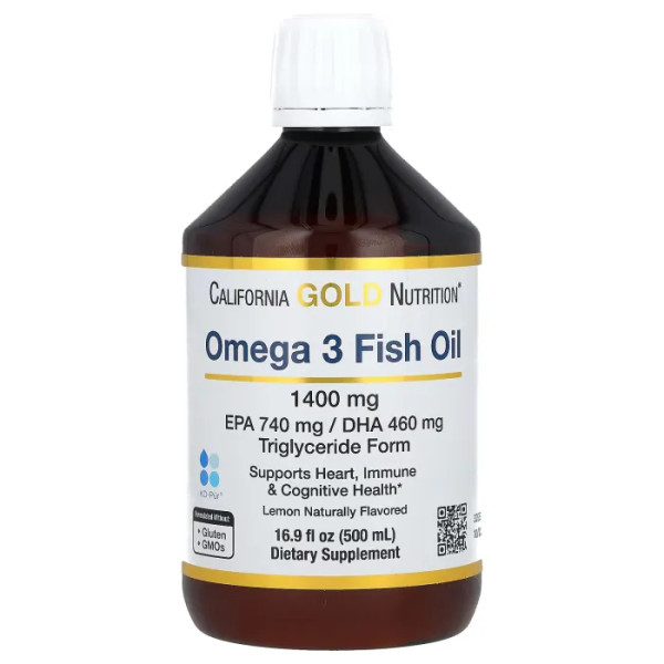 Норвезький риб'ячий жир, омега-3, Norwegian Omega-3 Fish Oil, California Gold Nutrition, з натуральним смаком лимону, 1400 мг, 500 мл
