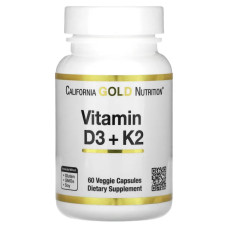 Витамин D3 и K2, California Gold Nutrition Vitamin D3+K2, 60 капсул