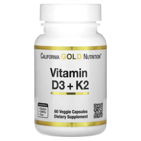 Вітамін D3+К2, Vitamin D3+K2, California Gold Nutrition, 60 капсул