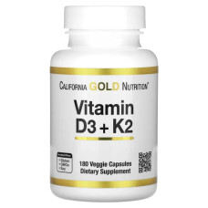 Витамин D3+K2, California Gold Nutrition Vitamin D3+K2, 180 капсул