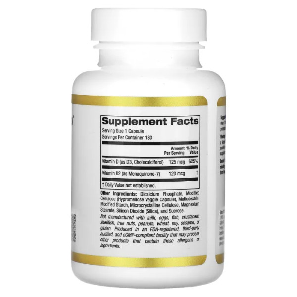 Вітамін D3+К2, Vitamin D3+K2, California Gold Nutrition, 180 капсул