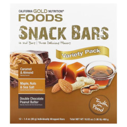 Снеки батончики асорті, Variety Pack Snack Bars California Gold Nutrition Foods, смаки кленовий сироп, карамель, арахісова паста, 12 батончиків по 40 г