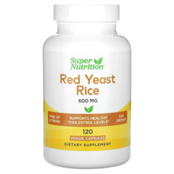 Червоний дріжджовий рис 600 мг, Super Nutrition Red Yeast Rice, 120 рослинних капсул