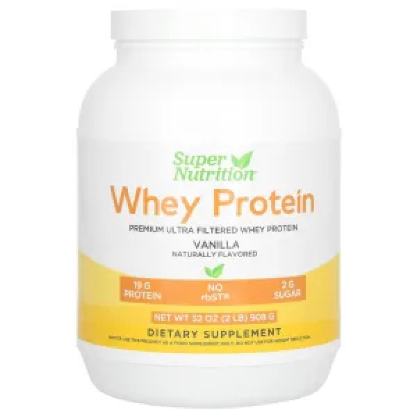 Сироватковий протеїн, Ultra Filtered Whey Protein Powder, Super Nutrition, ультрафільтрований, без ГМО, без р-БСТ, зі смаком ванілі, 908 г