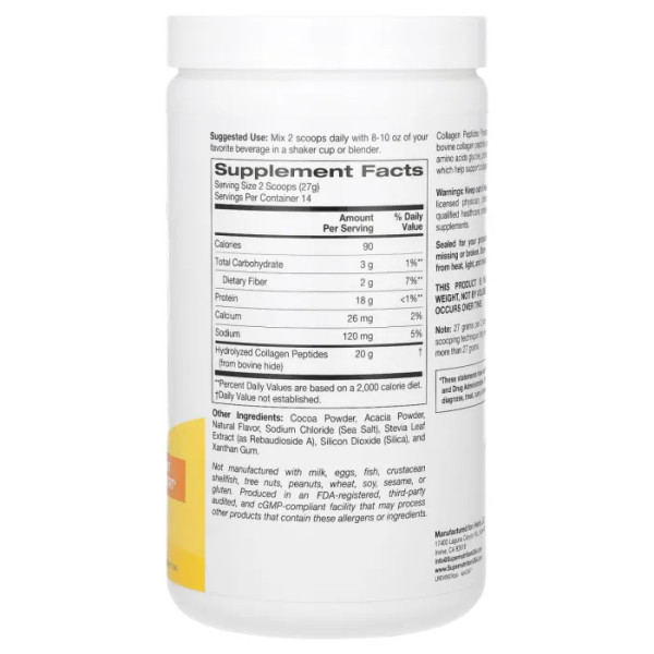 Колагенові пептиди, Collagen Peptides, Super Nutrition, з шоколадним смаком, 378 г