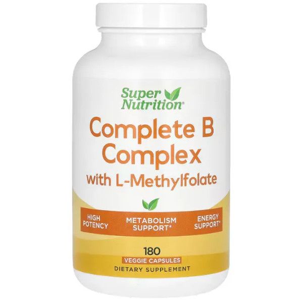 Вітаміни групи B з L-метилфолатом, Complete B Complex with L-Methylfolate, Super Nutrition, повний комплекс, 180 вегетаріанських капсул