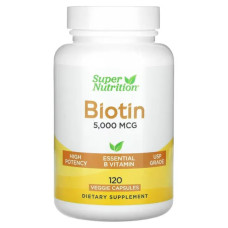 Биотин 5000 мкг, Biotin Super Nutrition, 120 растительных капсул