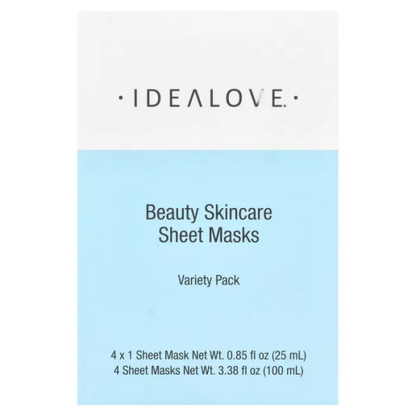 Набір масок для обличчя, 4 Beauty Sheet Masks, Idealove, для краси та догляду за шкірою, 4 тканинні маски по 25 мл