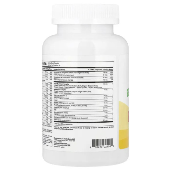 Мультивітаміни для вагітних, Prenatal Multivitamin with Super Greens & Spices, Super Nutrition, із суперзеленню та спеціями, 240 рослинних капсул