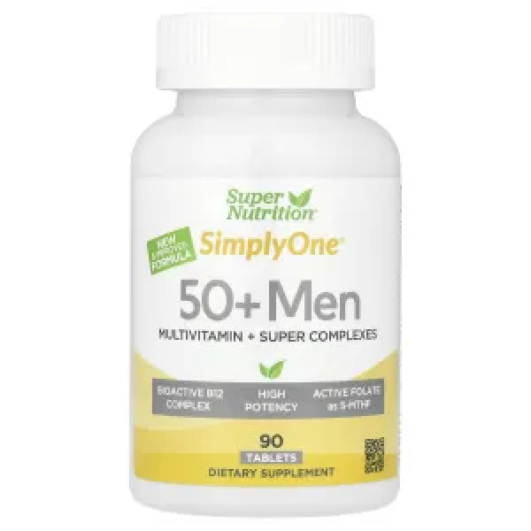 Мультивітаміни для чоловіків 50 років, Men's 50+ Multivitamin, Simply One, Super Nutrition, з суперадаптогенами, зеленню, спеціями та антиоксидантами, 90 таблеток