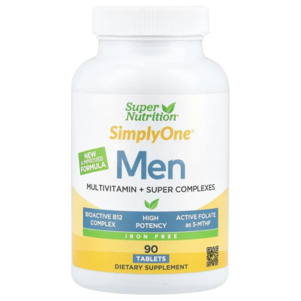 Мультивітаміни для чоловіків, Men's Multivitamin with Super Adaptogens, Greens, Spices, & Antioxidant, Super Nutrition, із суперадаптогенами, зеленню, спеціями та антиоксидантами, без заліза, 90 таблеток