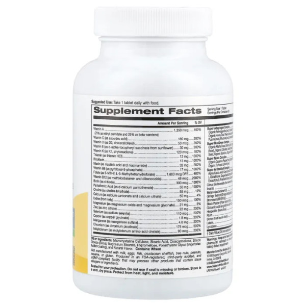 Мультивітаміни для чоловіків, Men's Multivitamin with Super Adaptogens, Greens, Spices, & Antioxidant, Super Nutrition, із суперадаптогенами, зеленню, спеціями та антиоксидантами, без заліза, 90 таблеток