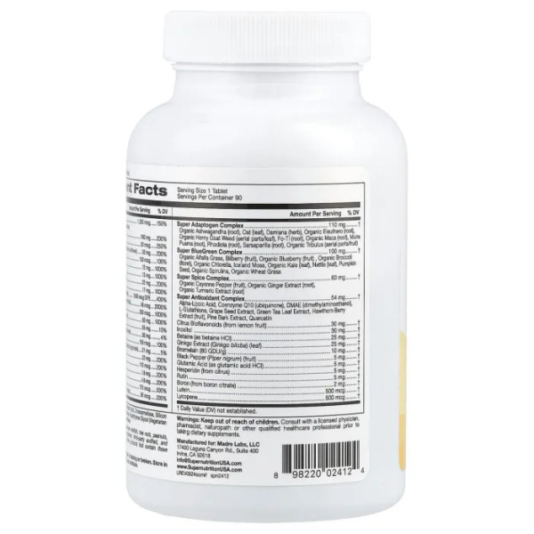 Мультивітаміни для чоловіків, Men's Multivitamin with Super Adaptogens, Greens, Spices, & Antioxidant, Super Nutrition, із суперадаптогенами, зеленню, спеціями та антиоксидантами, без заліза, 90 таблеток