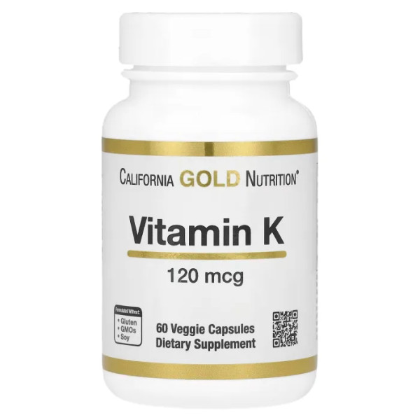 Вітамін К, Vitamin K, California Gold Nutrition, 120 мкг, 60 вегетаріанських капсул