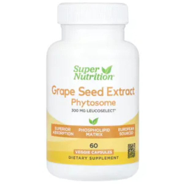 Виноградні кісточки фітосома, Grape Seed Phytosome, Super Nutrition, 300 мг, 60 рослинних капсул