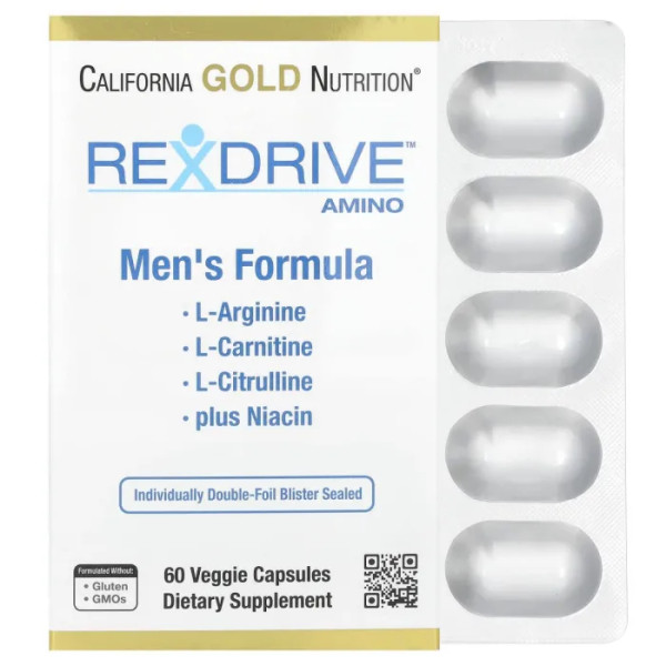 Амінокислоти, Rexdrive™ Amino, California Gold Nutrition, формула для чоловіків, 60 капсул