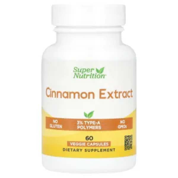 Кориця, Cinnamon Extract, Super Nutrition, екстракт, 60 рослинних капсул