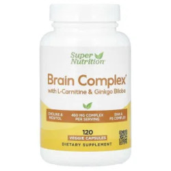 Комплекс для мозга с L карнитином и гинкго билоба, Super Nutrition Brain Complex with L-Carnitine Ginkgo Biloba, 120 растительных капсул