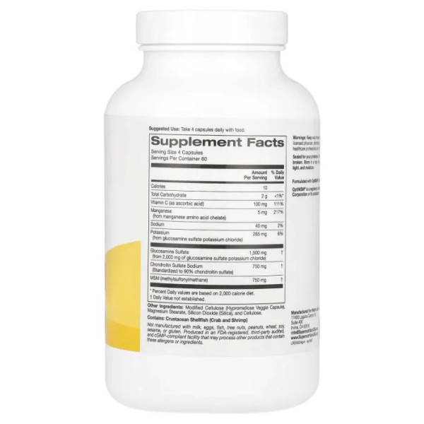 Глюкозамін, хондроїтин та МСМ, Glucosamine, Chondroitin, & MSM, Super Nutrition, 240 рослинних капсул