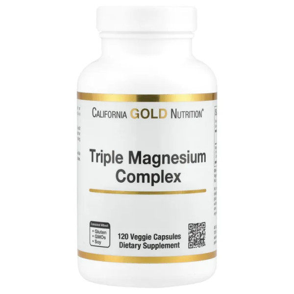 Магній, Triple Magnesium Complex, California Gold Nutrition, потрійна дія, 120 рослинних капсул