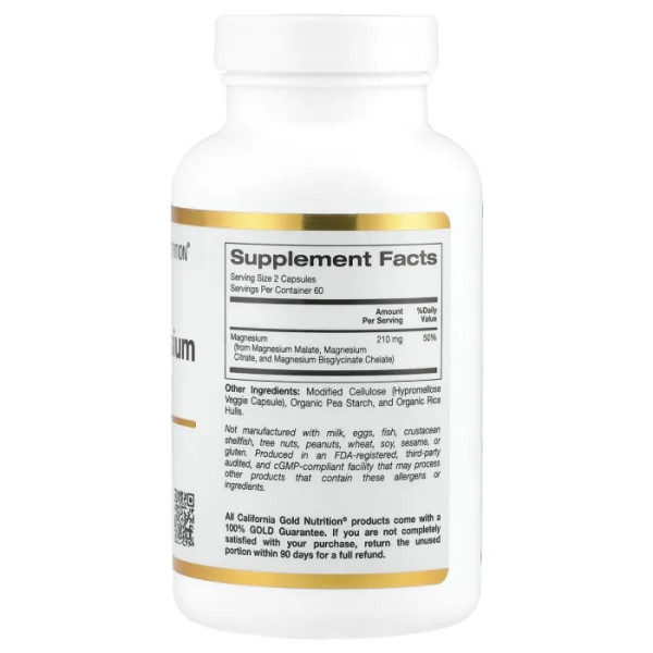 Магній, Triple Magnesium Complex, California Gold Nutrition, потрійна дія, 120 рослинних капсул