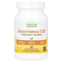 Аккермансія 30 млрд пастеризована, Super Nutrition Akkermansia 30B Pasteurized A. Muciniphila, 30 рослинних капсул